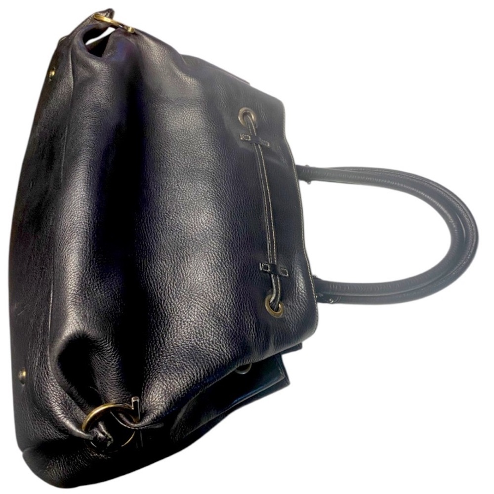 Salvatore Ferragamo Black Pebbled Leather Shoulder Bag with Gold Hardware - Picture 11 of 14